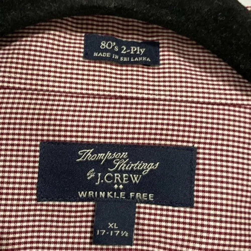 Thompson Shirtings by J. Crew Wrinkle Free Maroon White Check Plaid‎ Shirt XL